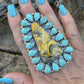 Navajo Sterling Bumblebee Jasper  and Turquoise Stone Ring Sz 8.5