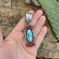Navajo Sterling Kingman Web Turquoise & Red Coral Pendant Taos Collection