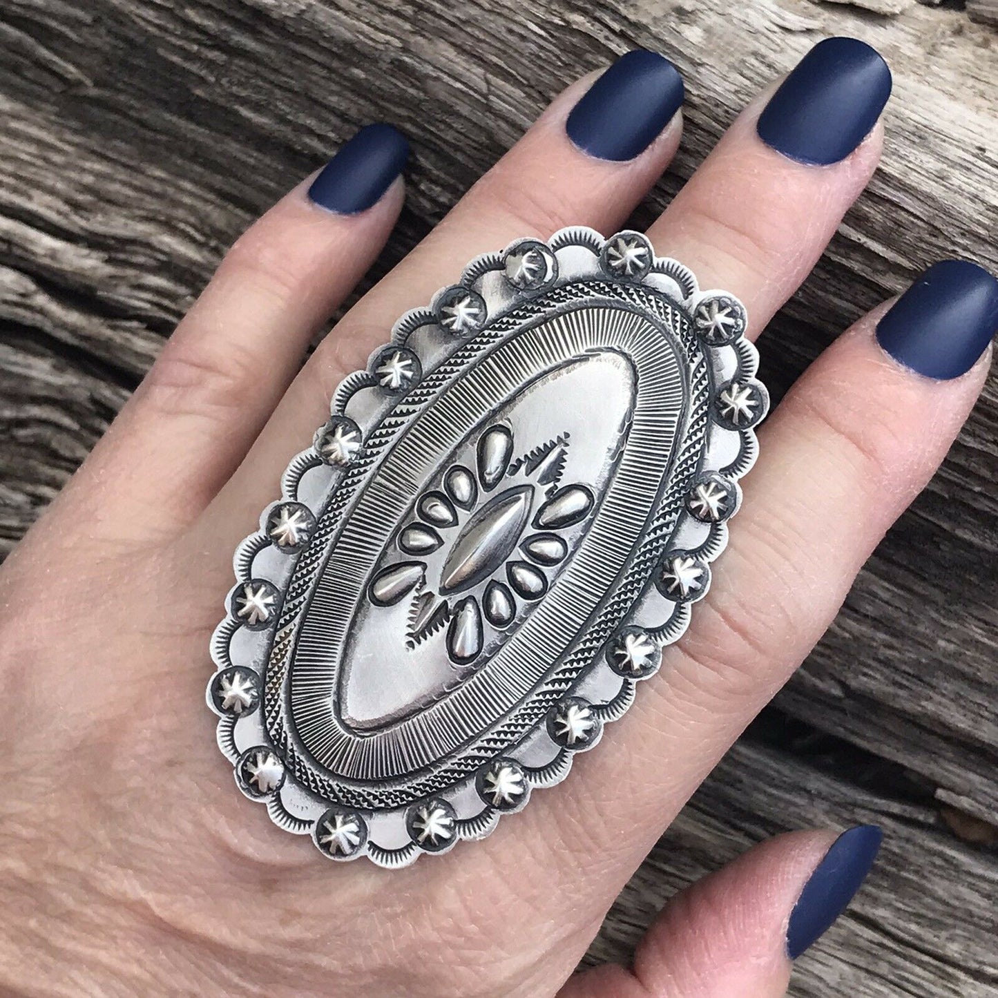 Navajo Leather And Sterling Silver Statement Ring Sz 6 By Eugene Charley