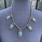 Navajo Sterling Kingman Turquoise Natural Red Coral Necklace Taos Collection