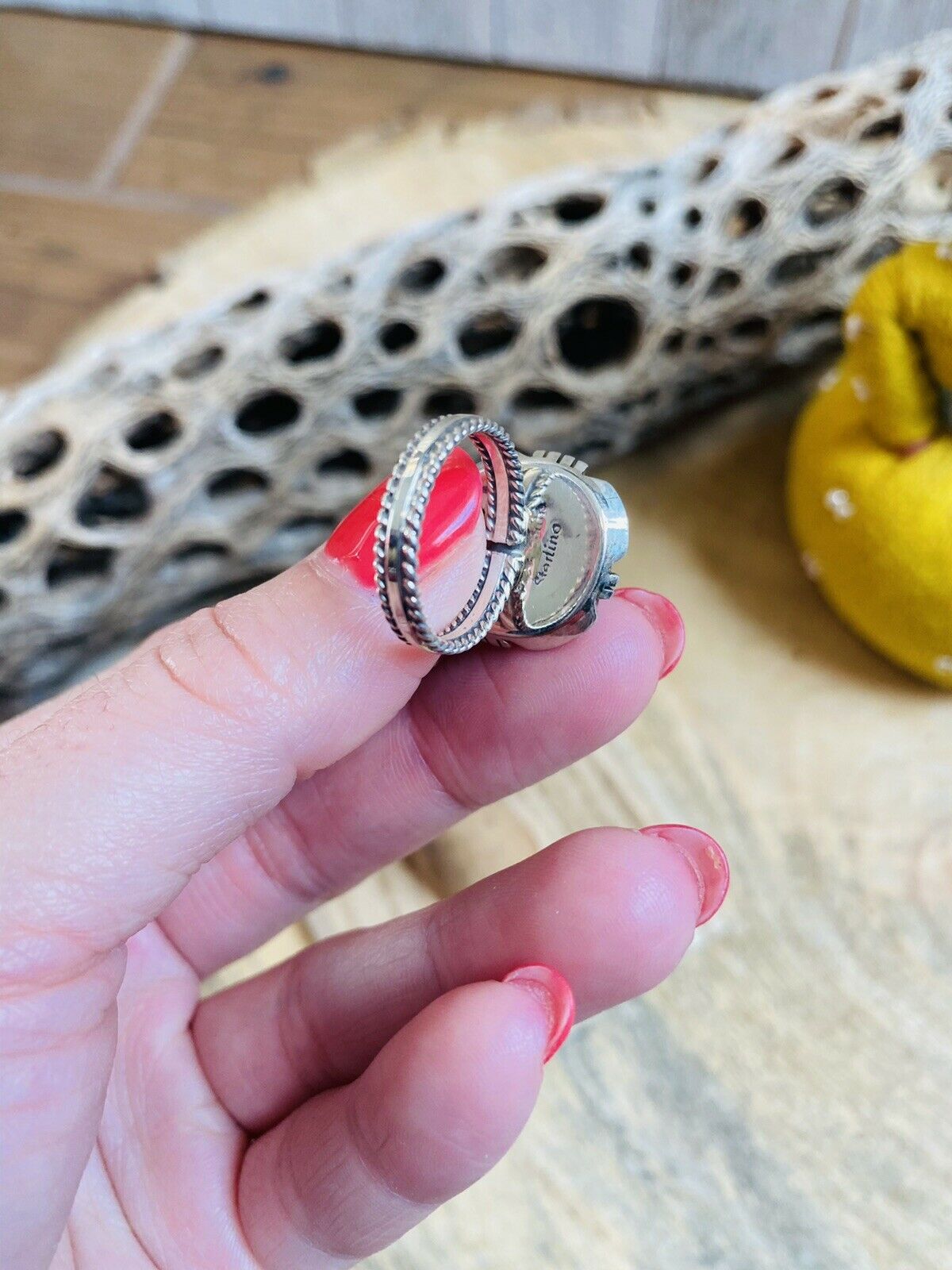 Navajo Sterling Silver & Orange Spiny Ring Size 5.75
