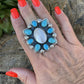 Navajo Cluster Turquoise & Mother Of Pearl Sterling Silver Ring Sz Is Adjustable