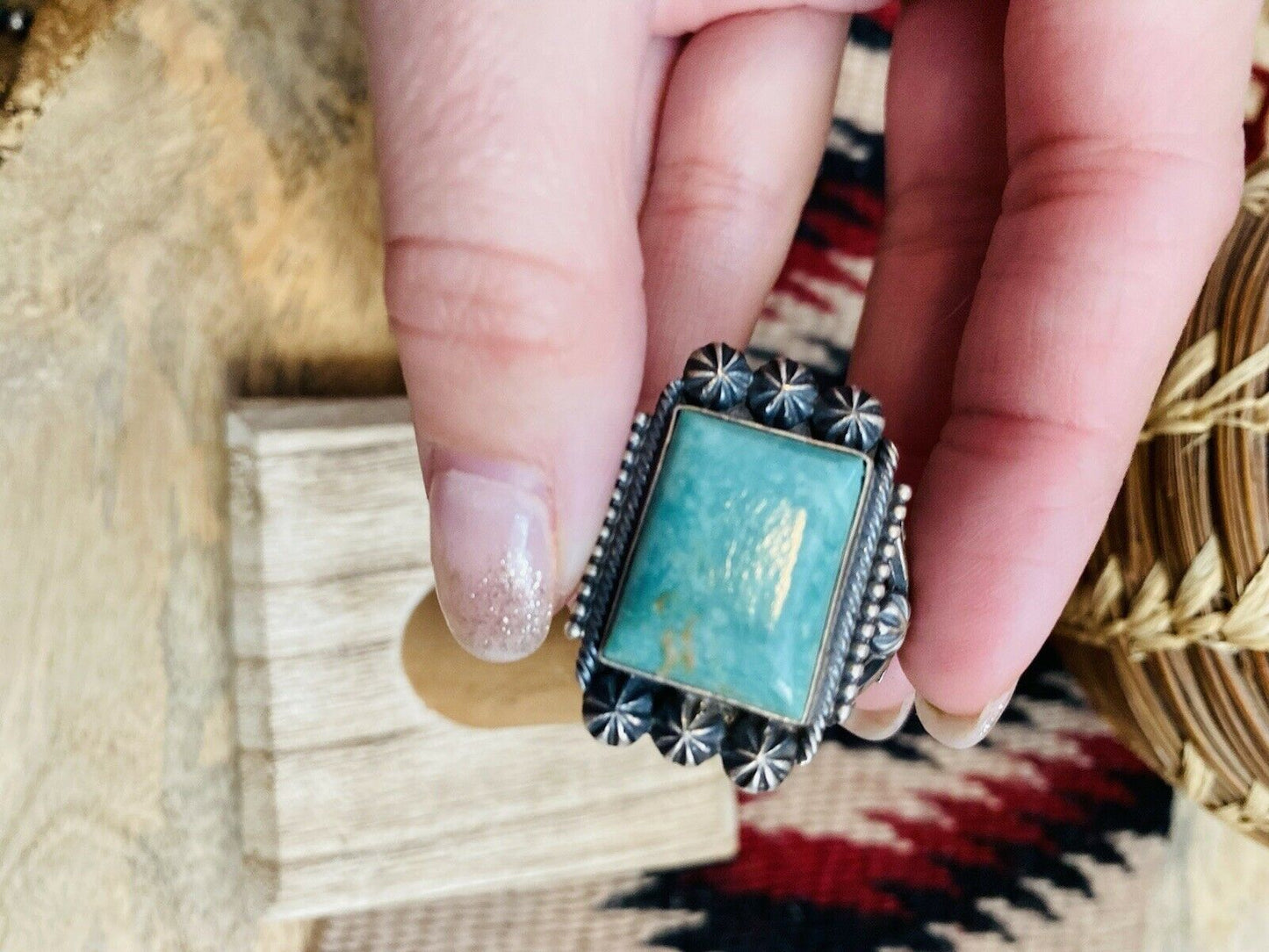 Navajo Royston Turquoise & Sterling Silver Ring Size 12