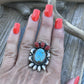 Navajo Sterling Kingman Web Turquoise & Red Coral Taos Collection Ring Sz 7.5
