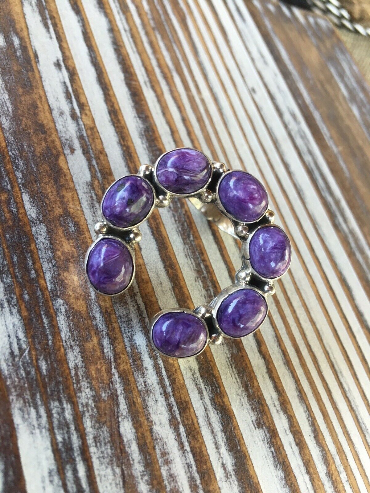 Charoite and Sterling Silver Naja Ring Size 8.5, Signed and Stamped