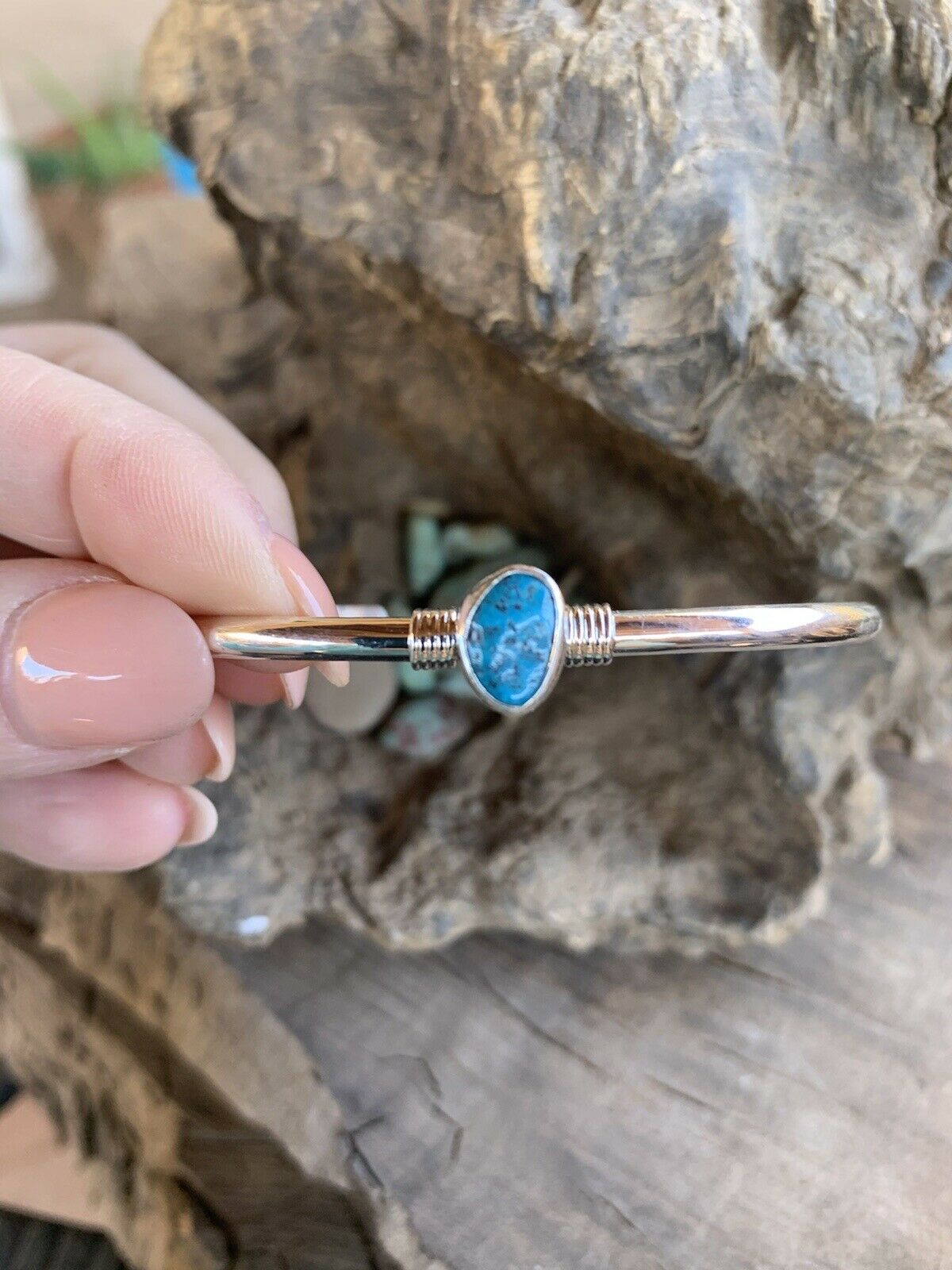 Navajo Kingman Turquoise & Sterling Silver Petite cuff Bracelet