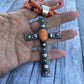 Navajo Sterling Silver & Orange Spiny Shell  Cross Pendant Chimney Butte