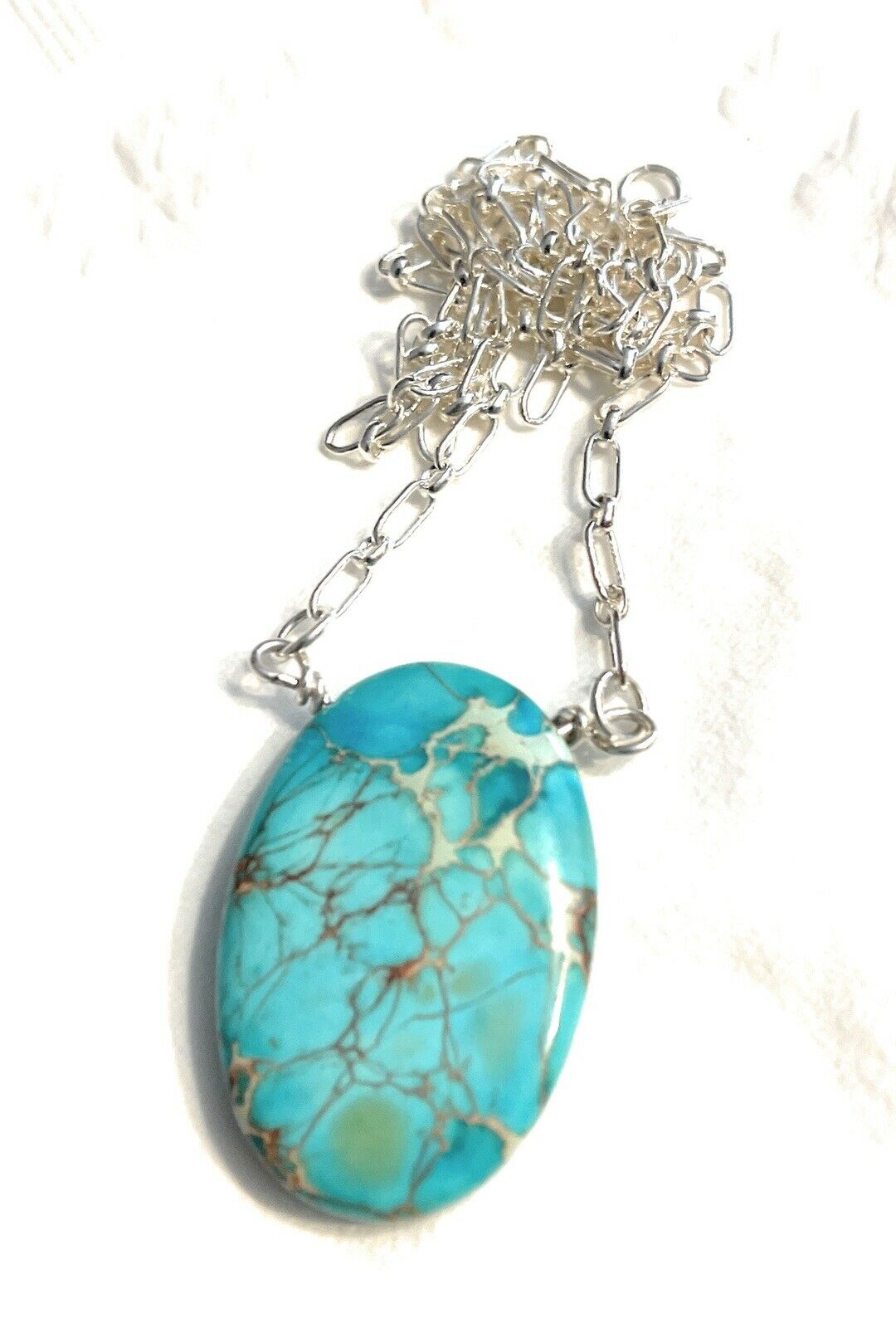 Navajo Kingman Turquoise & Sterling Silver Oval Necklace