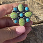 Navajo Sterling Sonoran Gold And Golden Hills Turquoise Cluster Ring Size 7