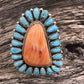 Navajo Sterling Silver, Turquoise & Orange Spiny Oyster Ring Sz 8