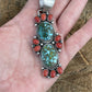 Navajo Sterling Kingman Web Turquoise & Red Coral Taos Pendant Bea Tom