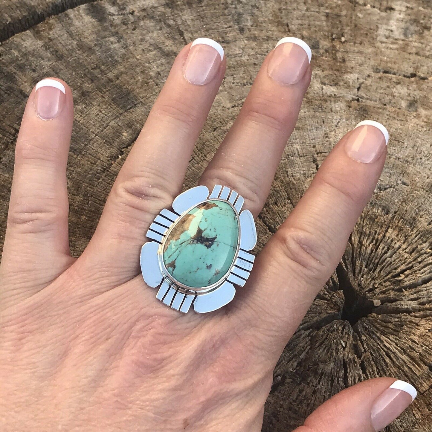 Royston Turquoise & Sterling Silver Navajo Ring Size 8 Stamped Sterling