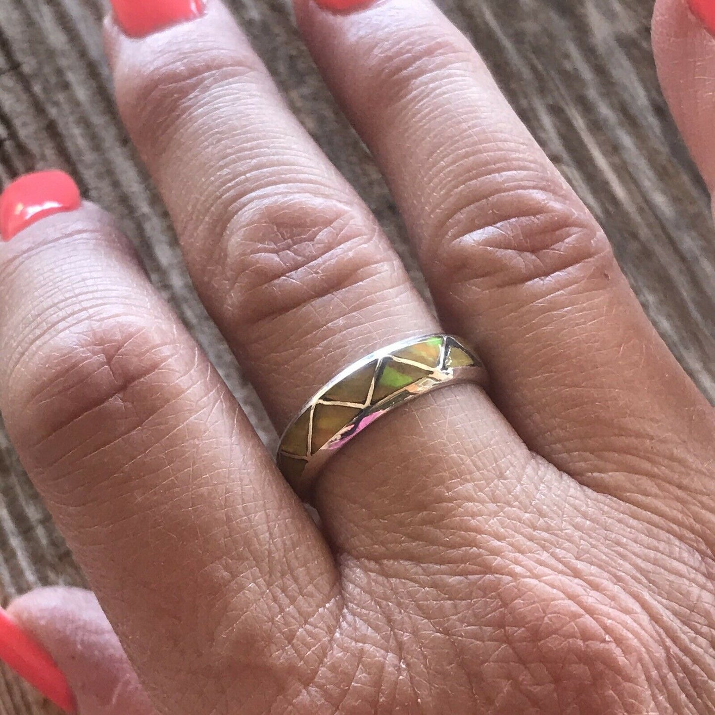 Navajo Sterling Silver Yellow Opal Band Ring