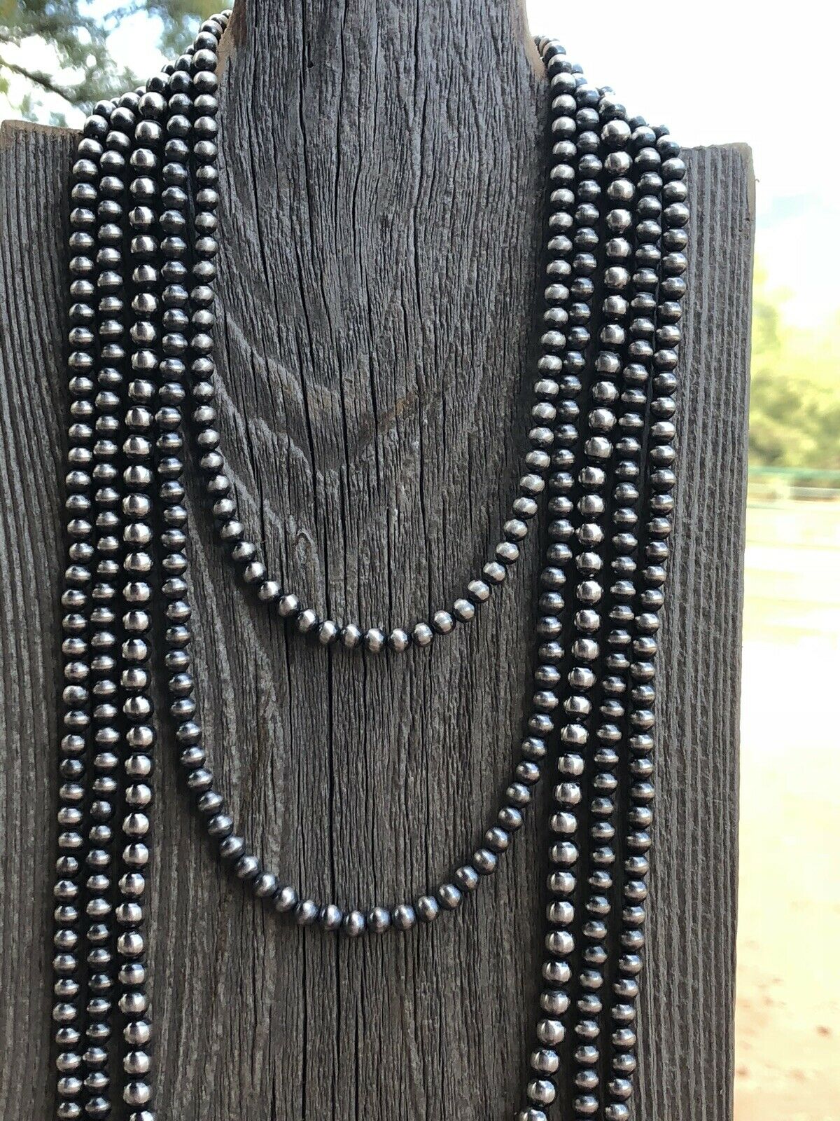 6mm Sterling Silver Navajo Pearl Style Beaded Necklace