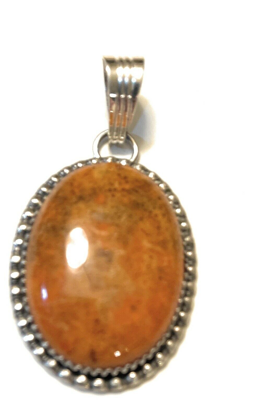 Gorgeous Sterling Apple Coral Oval Pendant Signed