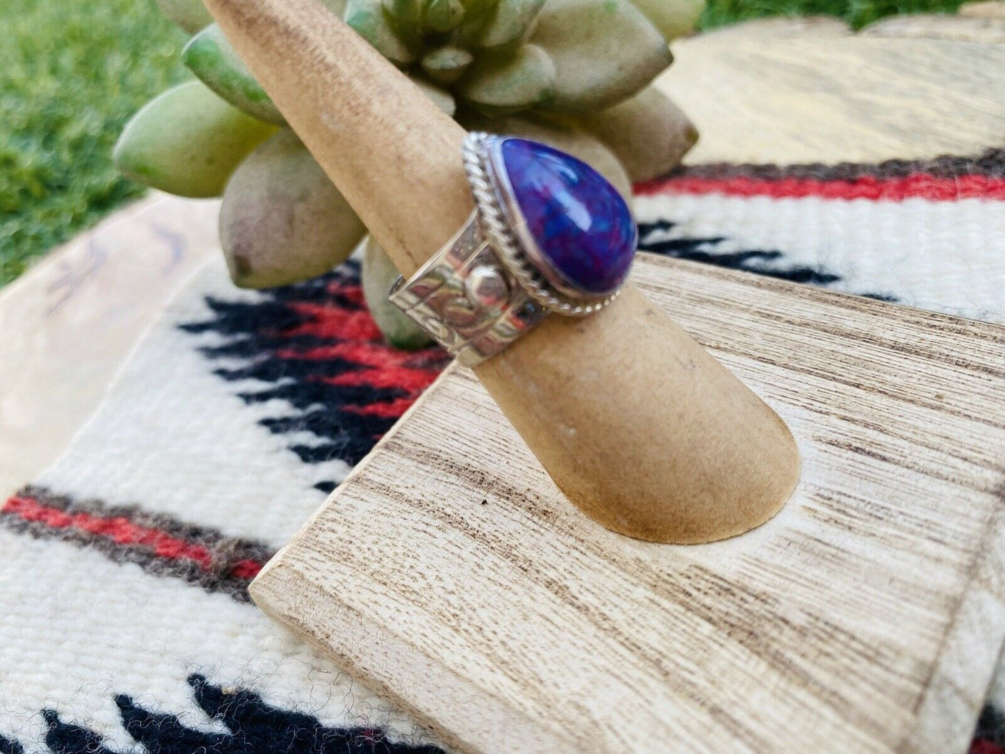 Navajo Purple Kingman Turquoise & Sterling Silver Ring Size 5.5