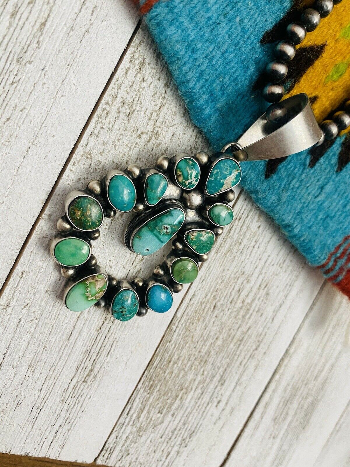 Navajo Sterling Silver & Sonoran Mountain Turquoise Pendant By Kathleen Chavez