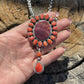 Navajo Purple & Orange Spiny Sterling Silver Drop Cluster Necklace Signed Begay