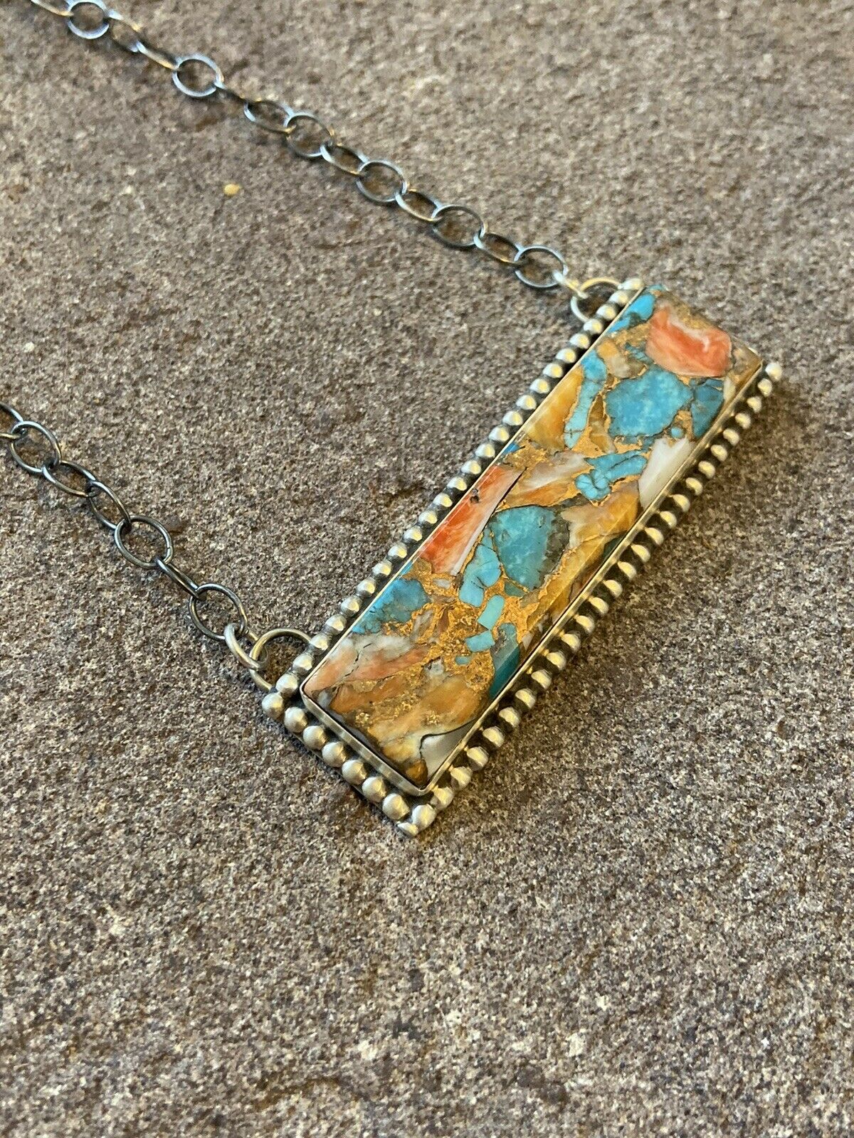 Navajo Multi Stone Sterling Silver Necklace 2 5/8”