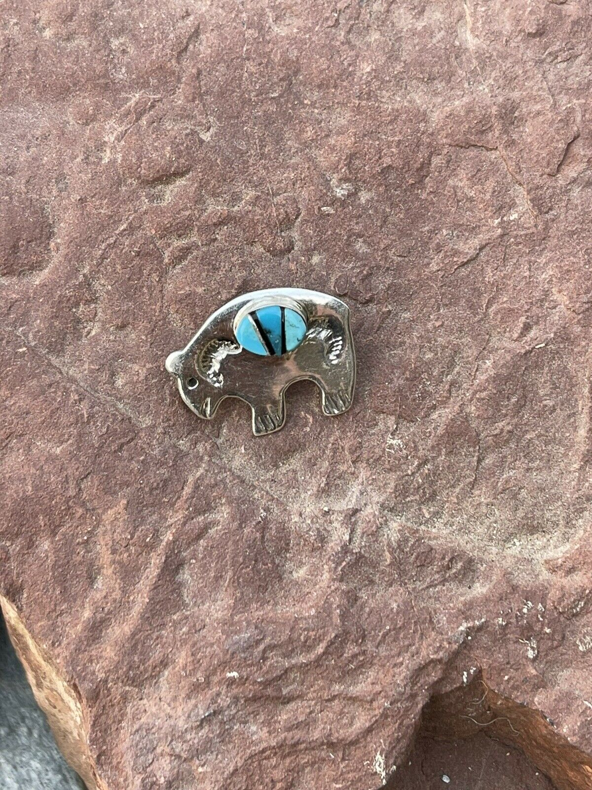 Navajo Sterling Silver Multi Stone Buffalo Pendant Pin Signed