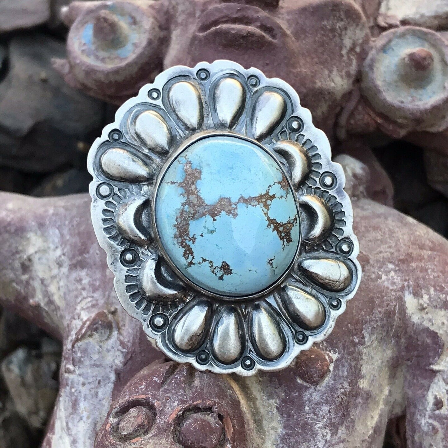 Navajo Golden Hills Turquoise & Sterling Silver  Ring Sz 6