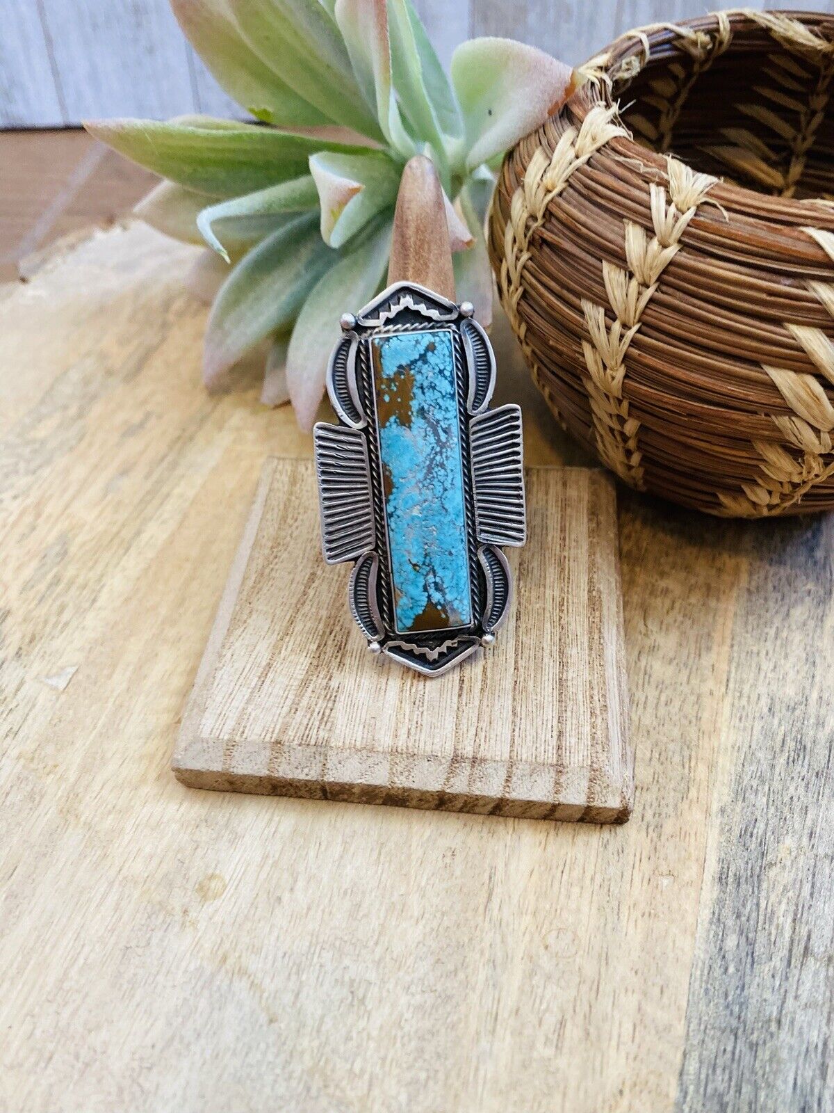 Navajo Royston Turquoise & Sterling Silver Ring Size 8.5