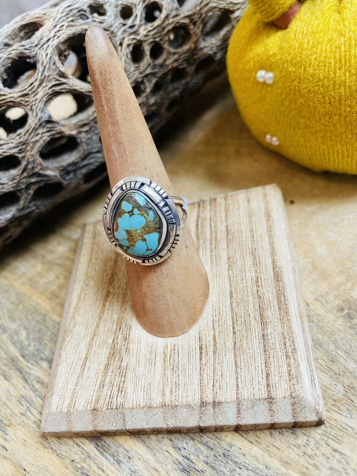 Navajo Kingman Turquoise & Sterling Silver Ring Size 7 Signed