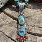 Navajo Sterling Kingman Web Turquoise & Red Coral Taos Pendant Danny Clark