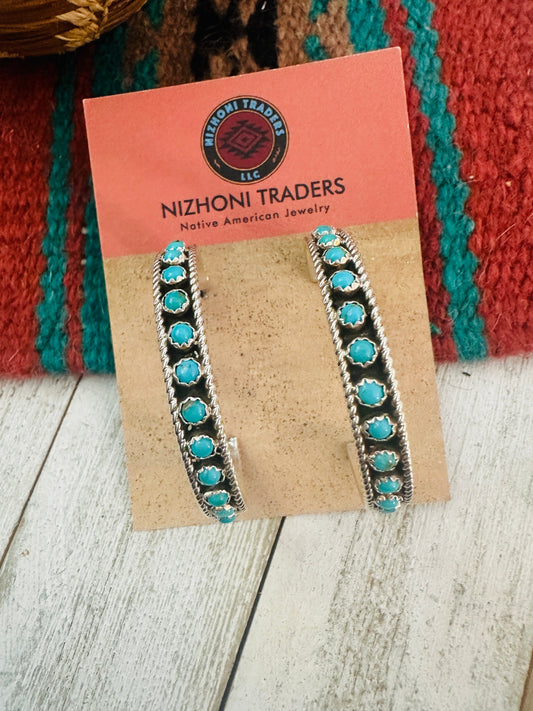 Zuni Sterling Silver & Turquoise Hoop Earrings