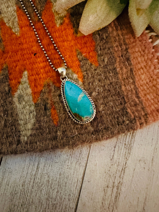 Navajo Turquoise & Sterling Silver Teardrop Pendant