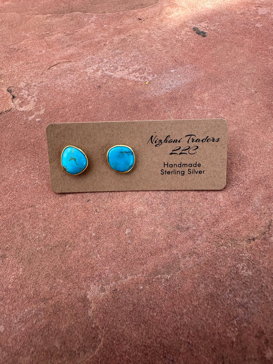 “The Golden Collection” Handmade 14k Gold Plated Natural Turquoise Stud Earrings