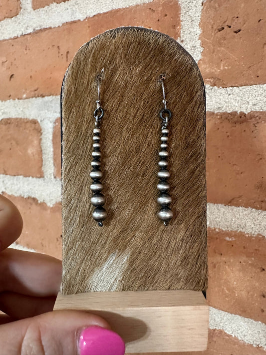 Nizhoni’s Handmade Sterling Silver 3-5mm Navajo Pearl Style Dangle Earrings 2.5”