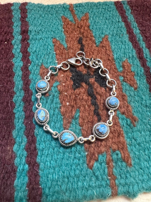 Handmade Sterling Silver & Golden Hills Turquoise link Bracelet