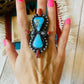Navajo Sterling Kingman Turquoise & Red Coral Ring Size 9 By Shawn Cayatineto