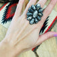 Navajo Sterling Silver And White Buffalo Cluster Adjustable Ring Signed