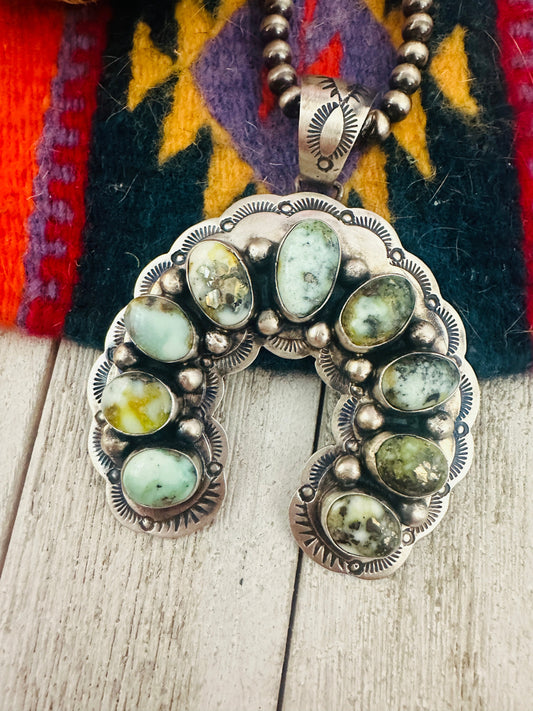 Navajo Palomino Turquoise & Sterling Silver Naja Pendant by Bobby Johnson
