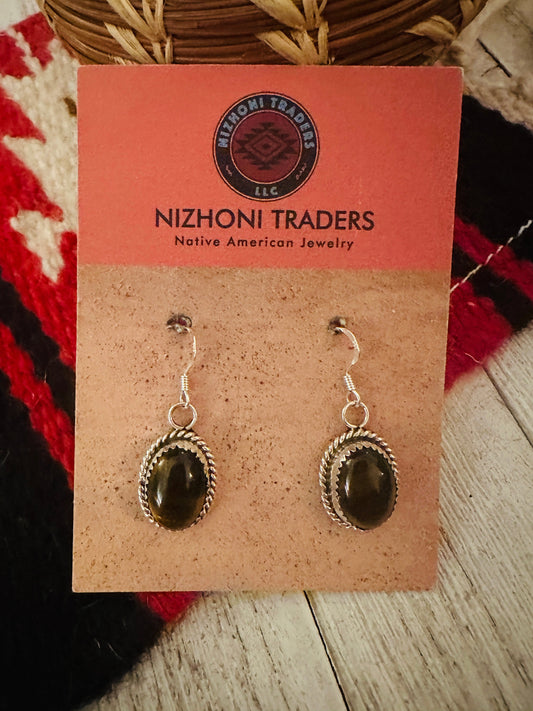 Navajo Sterling Silver & Tigers Eye Dangle Earrings