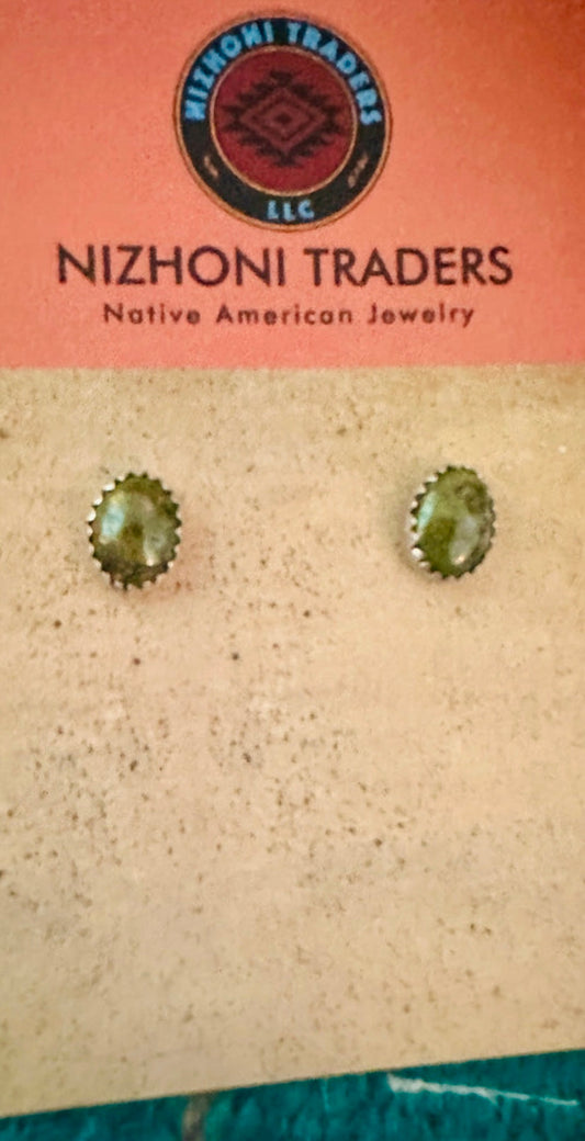 Navajo Green Turquoise and Sterling Silver Stud Earrings