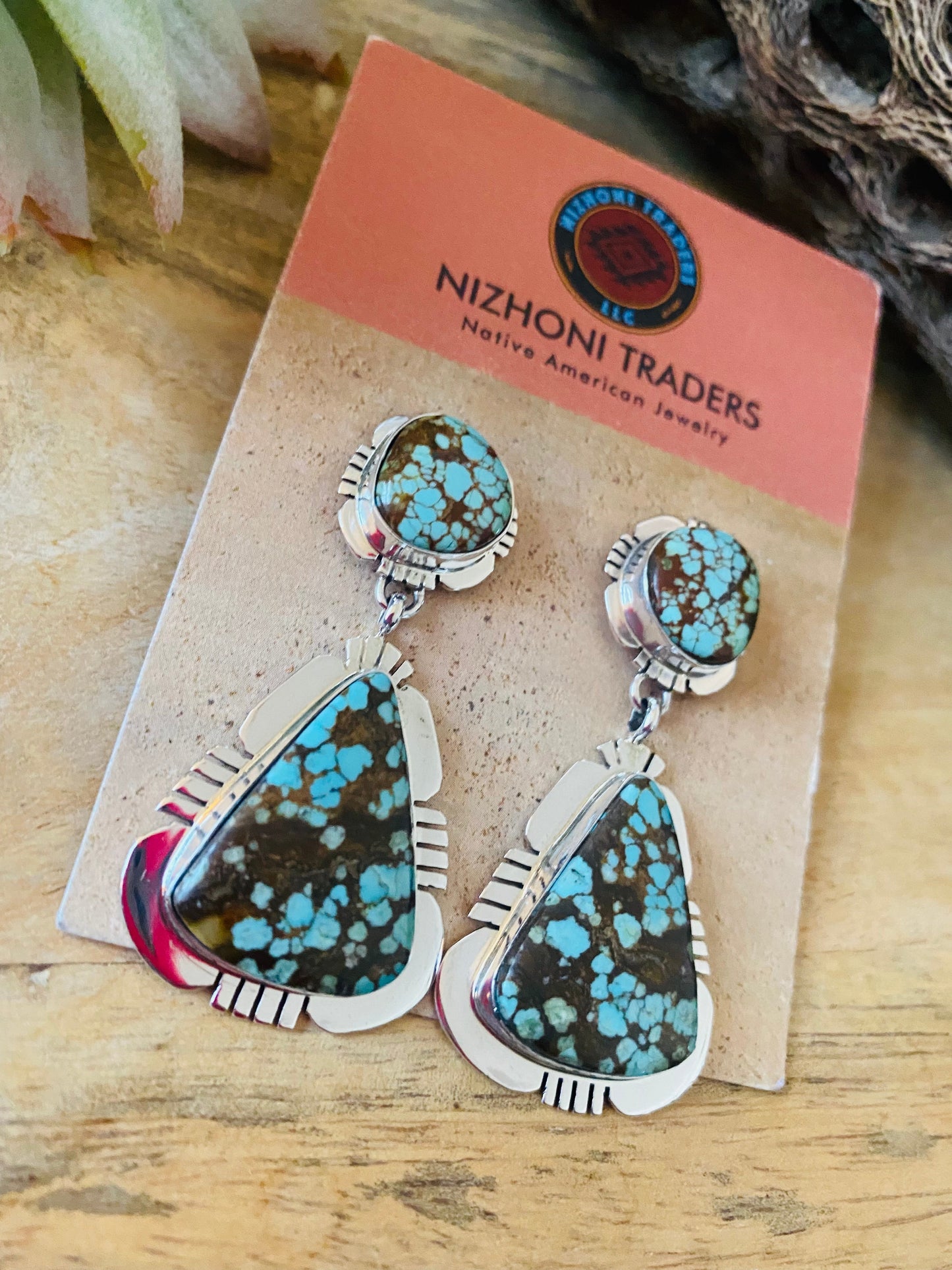 Navajo Number 8 Turquoise & Sterling Silver Dangle Earrings