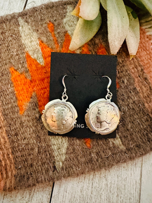 Navajo Sterling Silver  Liberty Coin Dangle Earrings