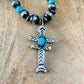 Sterling Silver Navajo Pearl & Turquoise Beaded Cross Necklace