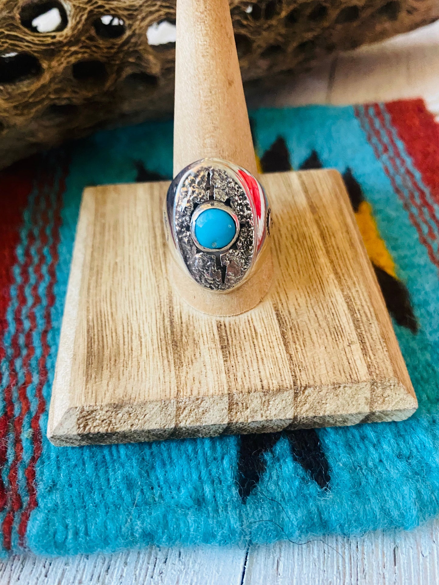 Navajo Kingman Turquoise & Sterling Silver Ring Size 10