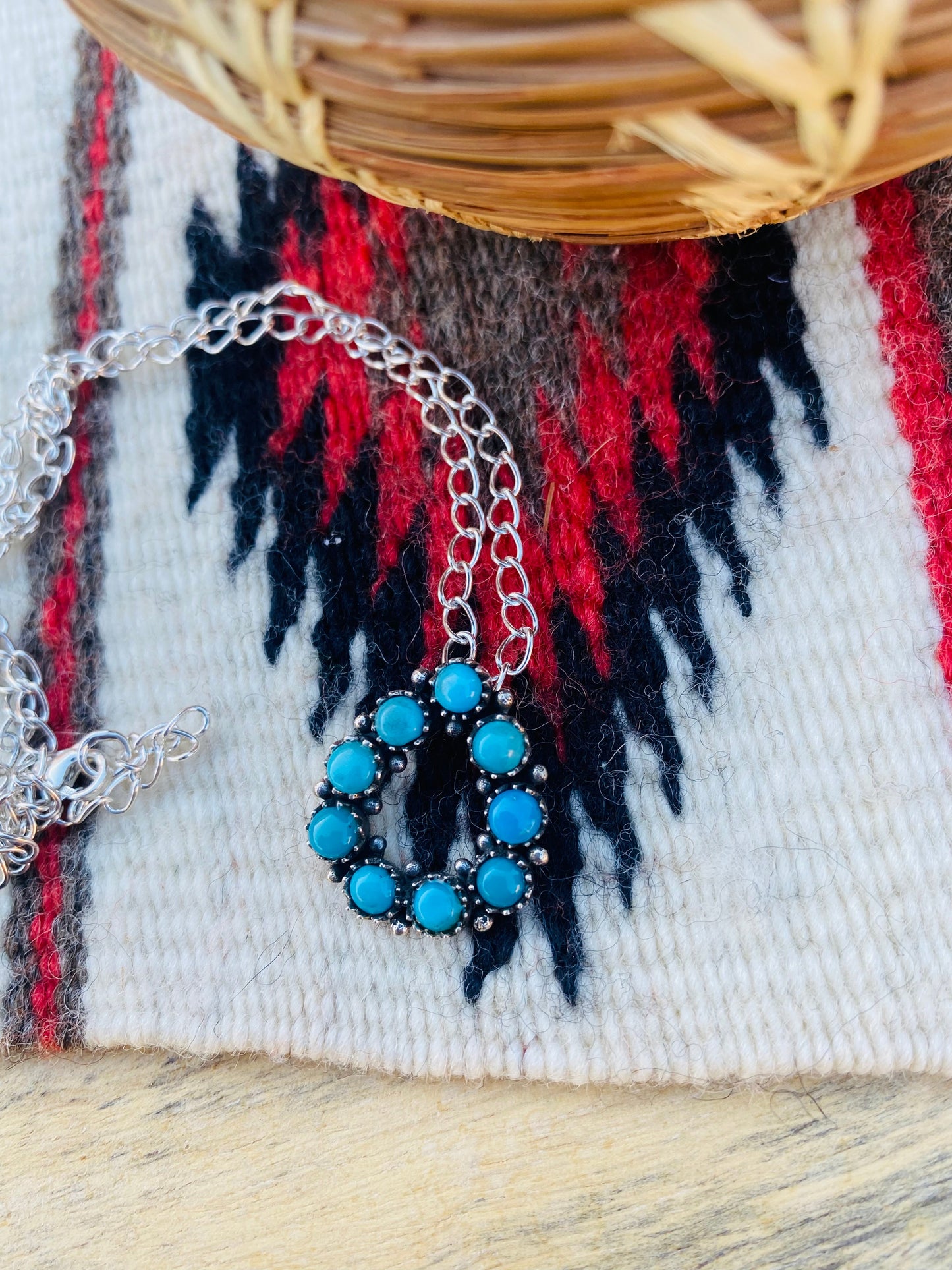 Navajo Sterling Silver & Turquoise Cluster Necklace