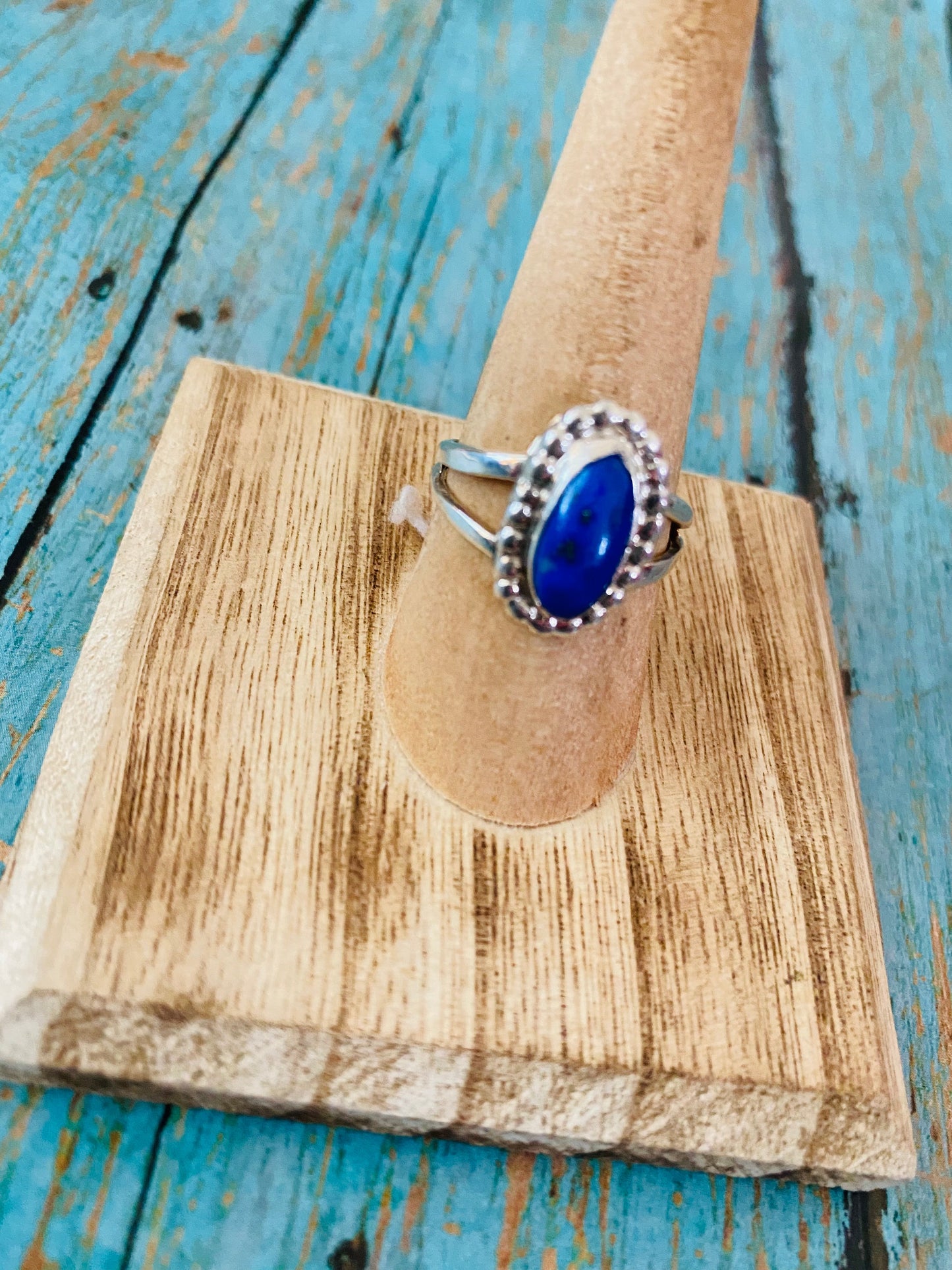 Navajo Sterling Silver & Lapis Ring Size 7.5