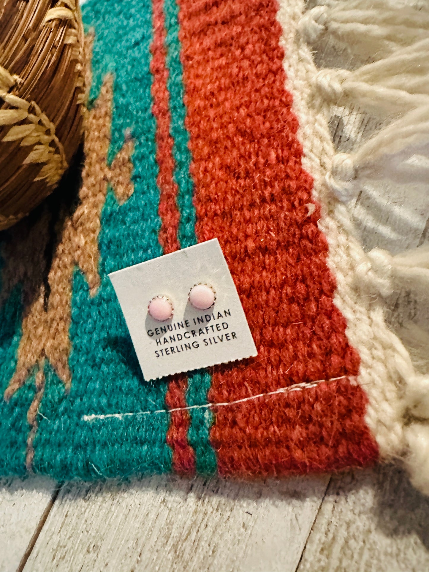 Navajo Queen Pink Conch & Sterling Silver Mini Stud Earrings