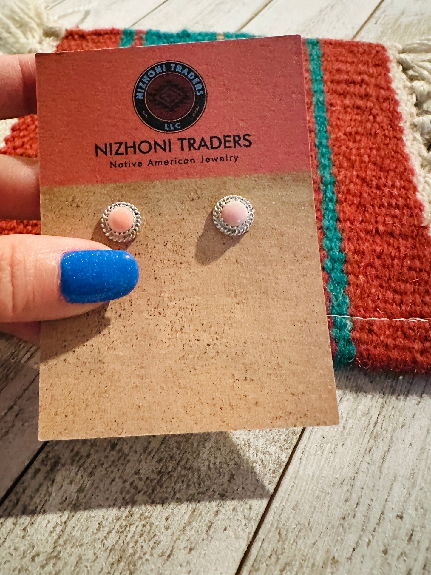 Navajo Queen Pink Conch & Sterling Silver Circle Stud Earrings