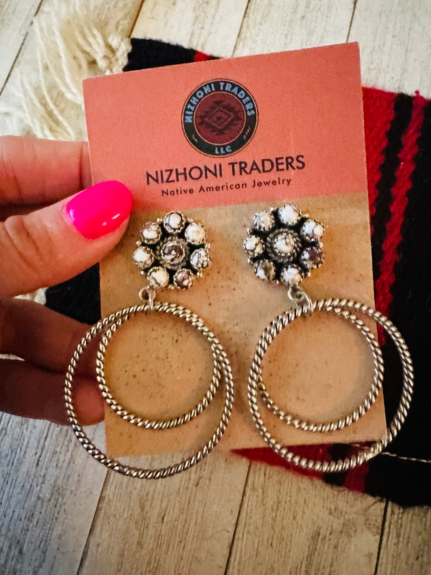 Handmade Wild Horse & Sterling Silver Hoop Earrings Signed Nizhoni