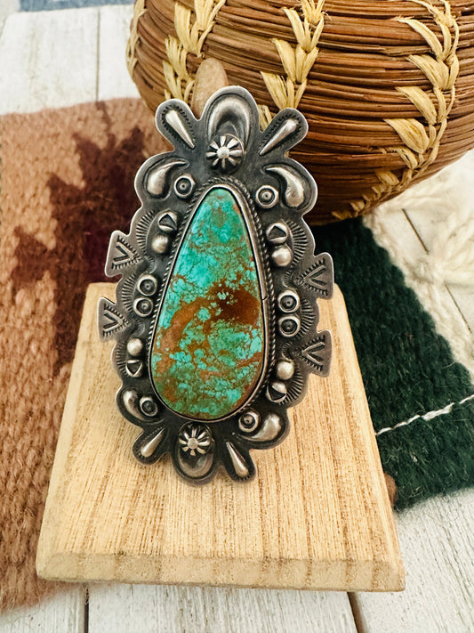Old Pawn Vintage Navajo Sterling Silver & Turquoise Ring Size 7