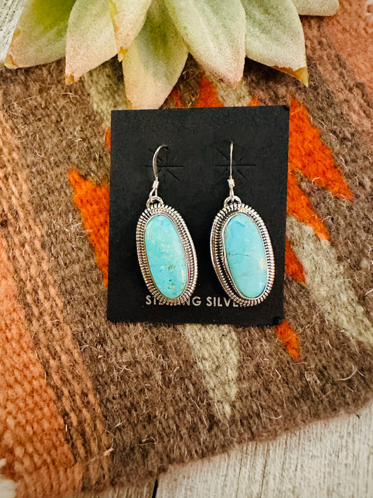 Navajo Turquoise & Sterling Silver Dangle Earrings by Wydell Billie