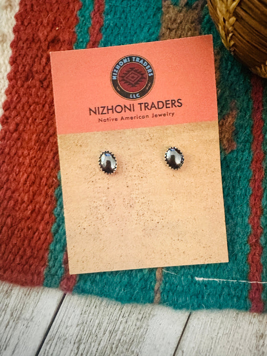 Navajo Hematite and Sterling Silver Stud Earrings